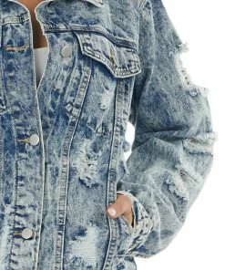BiBi Light Acid Wash Denim Jacket With Distressed Details