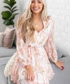 Entro Dresses Vanilla And Blush Abstract Long Sleeve Dress