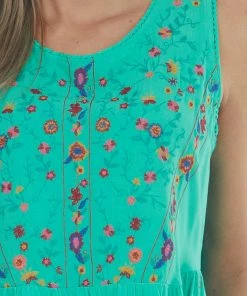 Umgee Tops Kelly Green Floral Embroidered Drop Waist Top