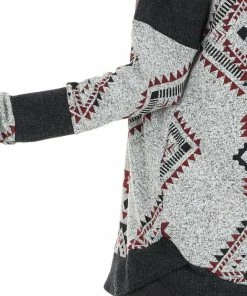 RAE MODE Black Two Tone Aztec Print Knit Top With Raw Edge Details