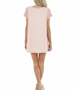 CY Fashion Tops Baby Pink Short Sleeve Knit Top With Dusty Blush Contrast