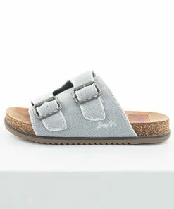 BLOWFISH Shoes Slate Denim Slip On Sandals With Buckle Detail