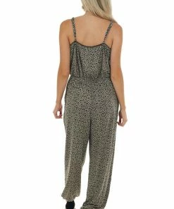 Kori America Dresses Taupe Leopard Sleeveless Surplice Jumpsuit