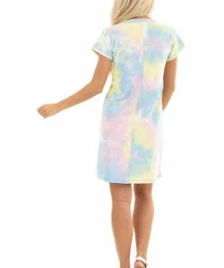 La Vida Periwinkle And Banana Tie Dye Dress With Short Sleeves