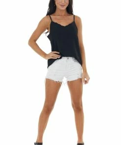 GiGiO Tops Black Sleeveless Tank Top With Scalloped Neckline