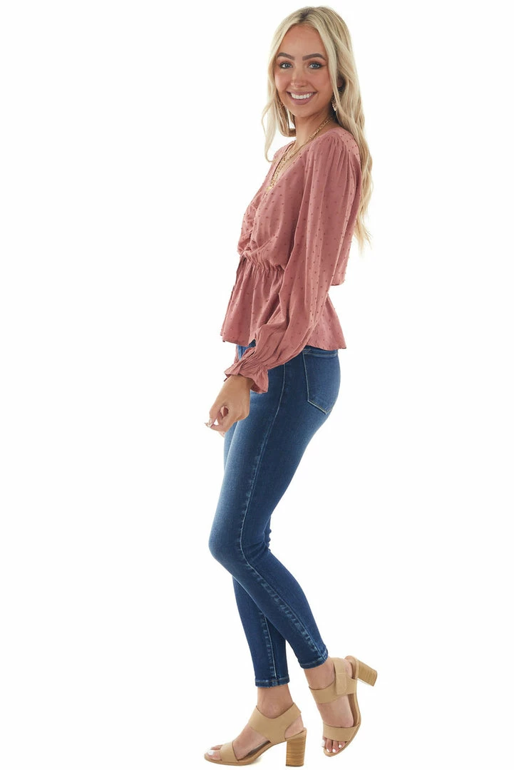 L Love Tops Terracotta Swiss Dot Ruched Puff Sleeve Blouse 13 L Love Tops Terracotta Swiss Dot Ruched Puff Sleeve Blouse