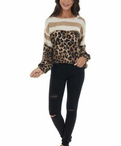 Hailey & Co Tops Latte Colorblock Long Puff Sleeve Knit Top 33 Hailey & Co Tops Latte Colorblock Long Puff Sleeve Knit Top