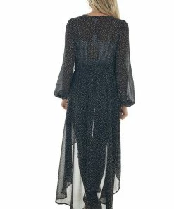 FSL APPAREL Tops Black And Cream Spotted Long Sleeve Kimono 14 FSL APPAREL Tops Black And Cream Spotted Long Sleeve Kimono