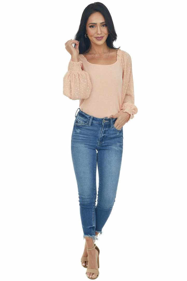 Hailey & Co Peach Crinkled Swiss Dot Long Sleeve Top Tops 12 Hailey & Co Peach Crinkled Swiss Dot Long Sleeve Top Tops