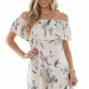 Sweet Lovely Blush Floral Off Shoulder Overlay Mini Dress Dresses