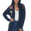 IWT Brands Navy Ribbed Cardigan With Floral Embroidery Tops 2 IWT Brands Navy Ribbed Cardigan With Floral Embroidery Tops