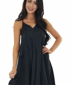Entro Black Large Pleat Sleeveless Cami Dress With V Neck Dresses 23 Entro Black Large Pleat Sleeveless Cami Dress With V Neck Dresses