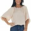 Umgee Tops Tea Rose Puff Sleeve Blouse With Side Slits 2 Umgee Tops Tea Rose Puff Sleeve Blouse With Side Slits