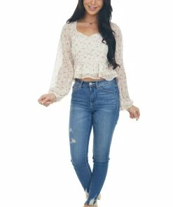 Peach Love Ivory Peplum Top With Baby Pink Floral Detail Tops 11 Peach Love Ivory Peplum Top With Baby Pink Floral Detail Tops