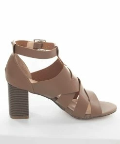 Intouch Footwear Cognac Faux Leather Strappy Heeled Sandals Shoes 26 Intouch Footwear Cognac Faux Leather Strappy Heeled Sandals Shoes