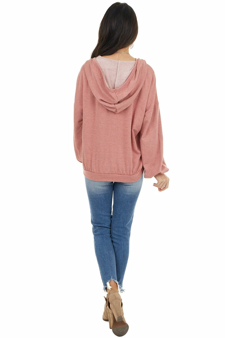 12PM Tops Dusty Coral Hooded Top With V Neck And Front Tie Detail 13 12PM Tops Dusty Coral Hooded Top With V Neck And Front Tie Detail