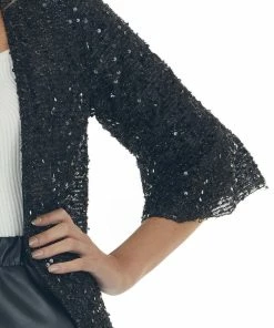Hayden Black Shimmery Sequin Bell Sleeve Woven Kimono