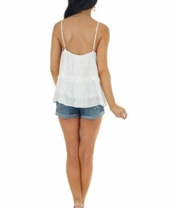 Entro Off White V Neck Tiered Woven Tank Top Tops