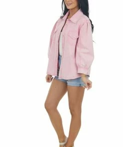 Entro Bubblegum Acid Wash Button Down Denim Shirt