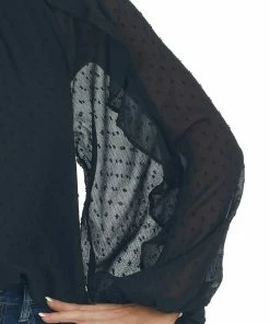 Flying Tomato Tops Black Swiss Dot Peasant Sleeve Woven Blouse 31 Flying Tomato Tops Black Swiss Dot Peasant Sleeve Woven Blouse