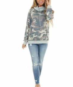 Haptics Tops Charcoal And Sienna Camo Print Hoodie With Kangaroo Pocket
