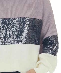 She + Sky Mauve And Ivory Colorblock Sequined Top 13 She + Sky Mauve And Ivory Colorblock Sequined Top
