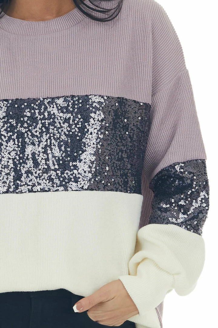 She + Sky Mauve And Ivory Colorblock Sequined Top 6 She + Sky Mauve And Ivory Colorblock Sequined Top