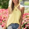 Lime Lush Lemon Criss Cross Halter Neckline Woven Top