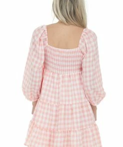 Entro Dresses Neon Punch Gingham Babydoll Tiered Short Dress