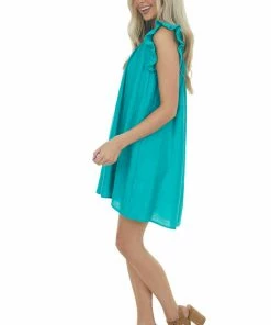 Umgee Jungle Green Smocked Yoke Woven Mini Dress Dresses