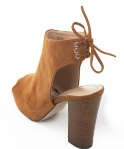 Intouch Footwear Shoes Caramel Suede Peep Toe Sling Back Tie Bootie