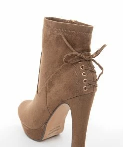 CJ Shoes Light Walnut High Heel Zip Up Booties With Tie Detail 32 CJ Shoes Light Walnut High Heel Zip Up Booties With Tie Detail