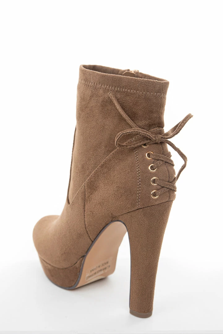 CJ Shoes Light Walnut High Heel Zip Up Booties With Tie Detail 15 CJ Shoes Light Walnut High Heel Zip Up Booties With Tie Detail