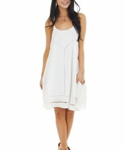 Emory Park Ivory Swing Sleeveless Short Dress With Lace Detail Dresses