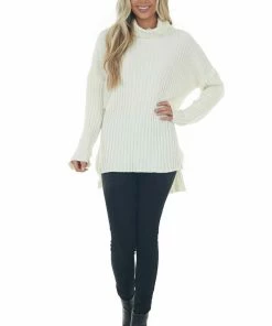 J.NNA Cream Chenille Ribbed Cowl Neck Sweater Tops