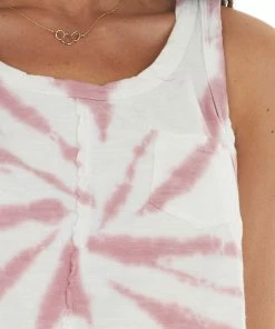 Peach Love Tops Dark Mauve Tie Dye Sleeveless Raw Cut Crop Top