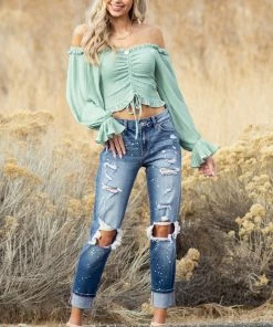 KanCan Medium Wash Distressed Jeans With Paint Splatter Details