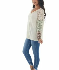 143 Story Rich Champagne Floral Colorblock Knit Top