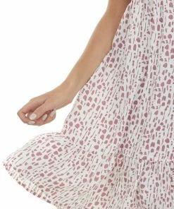 Jodifl Mauve Spotted Smocked Bodice Babydoll Dress