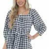 Entro Black And Off White Gingham Print Woven Top