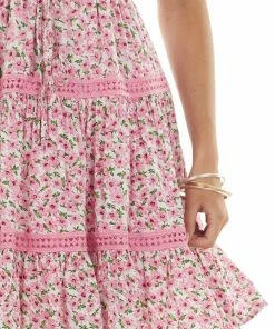 BiBi Carnation Floral And Lace Surplice Woven Dress Dresses