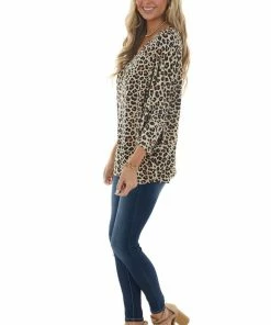 Haptics Tops Light Beige Leopard Slouchy Dolman Sleeve Top
