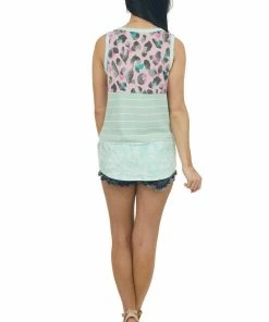 Hailey & Co Tops Sage And Dusty Blush Multiprint Knit Tank Top