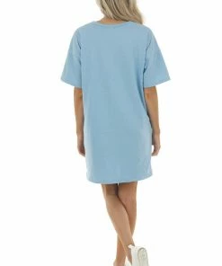 143 Story Powder Blue Dress With Side Pockets And Raw Seam Details Dresses 29 143 Story Powder Blue Dress With Side Pockets And Raw Seam Details Dresses