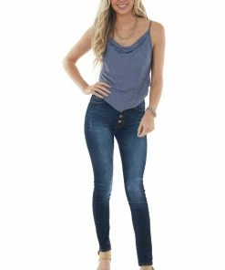 Blue Buttercup Tops Stormy Leopard Draped Neck Handkerchief Cami 10 Blue Buttercup Tops Stormy Leopard Draped Neck Handkerchief Cami