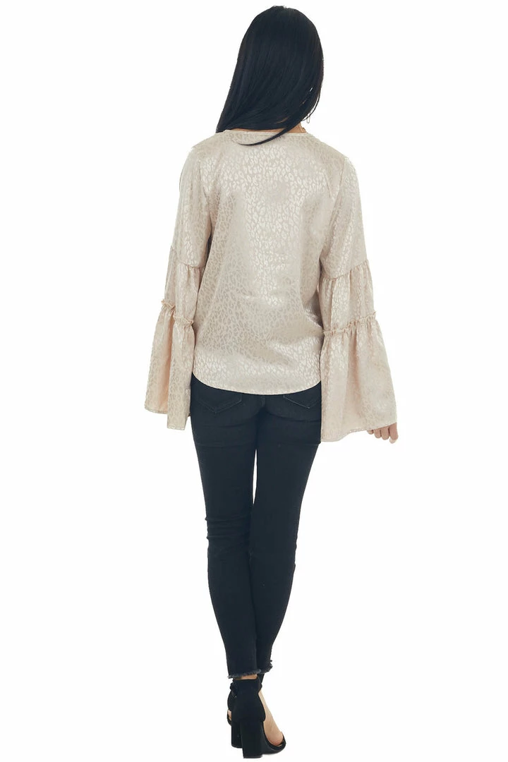 Peach Love Rich Champagne Leopard Surplice Satin Blouse Tops 17 Peach Love Rich Champagne Leopard Surplice Satin Blouse Tops