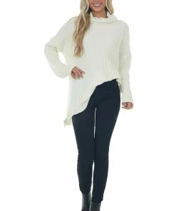 J.NNA Cream Chenille Ribbed Cowl Neck Sweater Tops