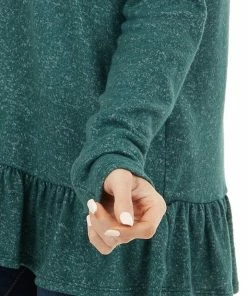 Staccato Pine Green Two Tone Cowl Neck Top With Ruffle Hem