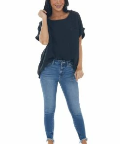 Umgee Tops Charcoal Mineral Washed Top With Chest Pocket 15 Umgee Tops Charcoal Mineral Washed Top With Chest Pocket