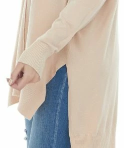 ZENANA Tops Peach Oversized High Low Hem Knit Tunic Top